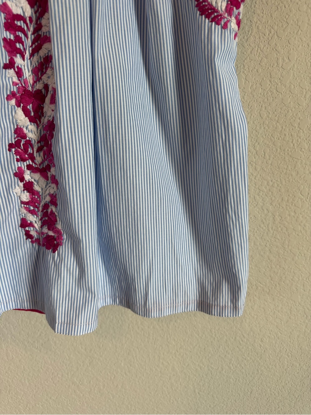 Mi Golondrina Blue Striped Pink Floral Embroidered Tunic Top Size Small - Picture 3 of 8
